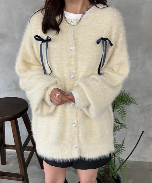 kutir（クティール）の「ベロアリボンシャギーニットカーディガン（カーディガン/ボレロ・レディース・アイボリー/ブルー/グレー・FREE）」の4枚目の写真