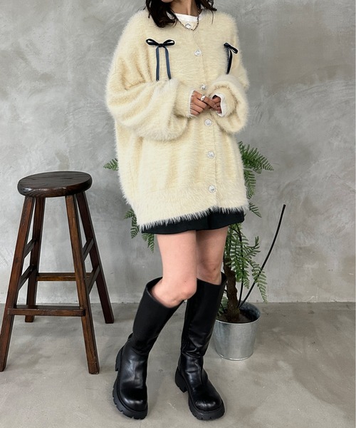 kutir（クティール）の「ベロアリボンシャギーニットカーディガン（カーディガン/ボレロ・レディース・アイボリー/ブルー/グレー・FREE）」の5枚目の写真