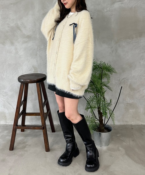 kutir（クティール）の「ベロアリボンシャギーニットカーディガン（カーディガン/ボレロ・レディース・アイボリー/ブルー/グレー・FREE）」の6枚目の写真