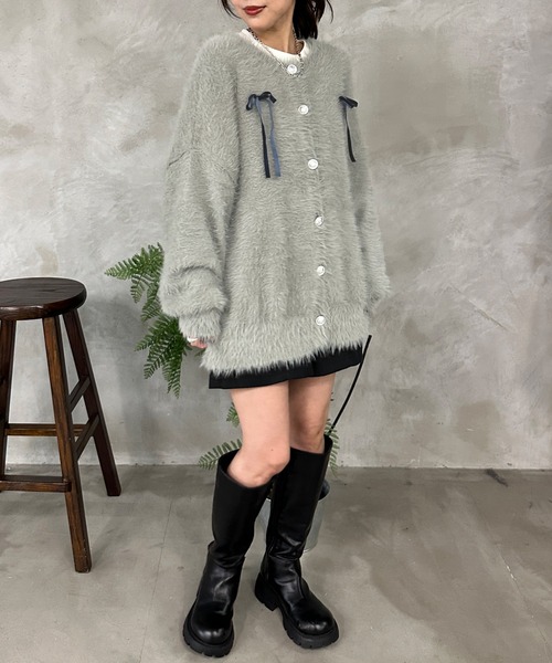 kutir（クティール）の「ベロアリボンシャギーニットカーディガン（カーディガン/ボレロ・レディース・アイボリー/ブルー/グレー・FREE）」の14枚目の写真