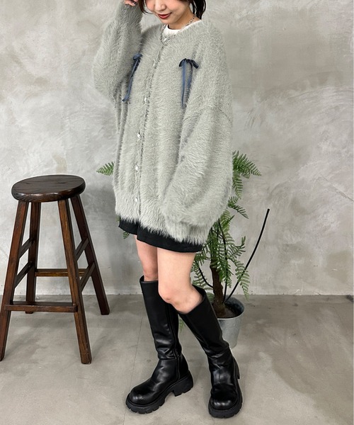 ベロアリボンシャギーニットカーディガン（カーディガン/ボレロ