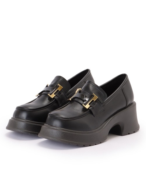 セール】レザー調 バックル付き 厚底 クラシック ローファー