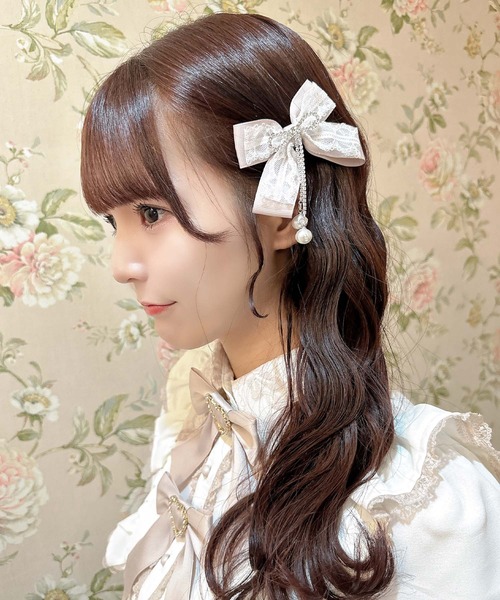 フランシュリッペ　おやこうさぎ　プレート　グレー　ピンクのリボン　新品 ビジュリボン付レースレイヤードクリップセット（バレッタ/ヘア