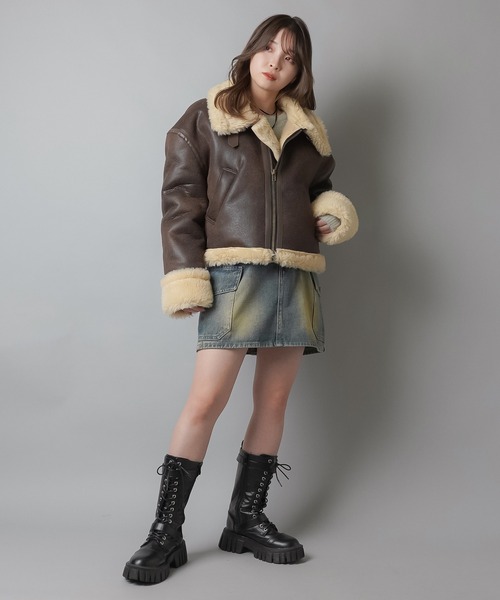 SPINNS（スピンズ）の「裏ボアムートンジャケット（ムートンコート・レディース・ブラウン/ブラック・ONESIZE）」の16枚目の写真