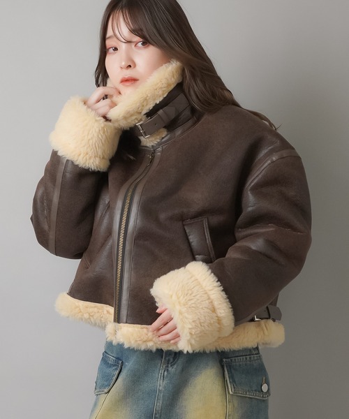 SPINNS（スピンズ）の「裏ボアムートンジャケット（ムートンコート・レディース・ブラウン/ブラック・ONESIZE）」の15枚目の写真