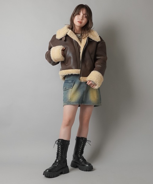 SPINNS（スピンズ）の「裏ボアムートンジャケット（ムートンコート・レディース・ブラウン/ブラック・ONESIZE）」の17枚目の写真