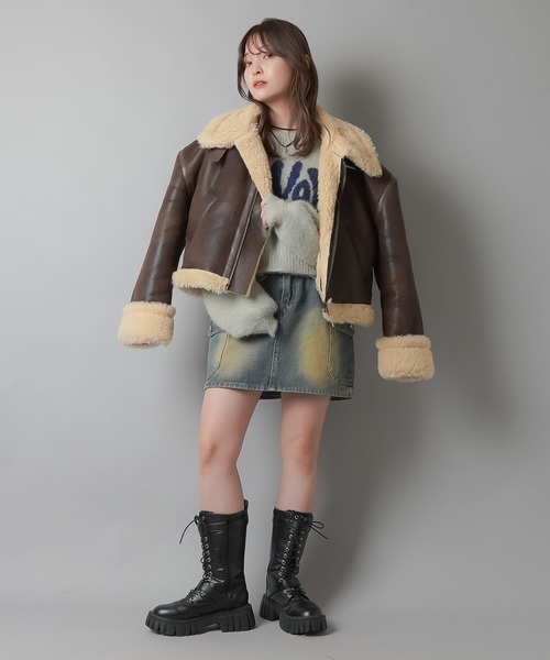 SPINNS（スピンズ）の「裏ボアムートンジャケット（ムートンコート・レディース・ブラウン/ブラック・ONESIZE）」の18枚目の写真