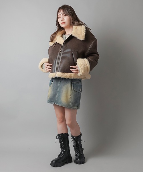 SPINNS（スピンズ）の「裏ボアムートンジャケット（ムートンコート・レディース・ブラウン/ブラック・ONESIZE）」の20枚目の写真