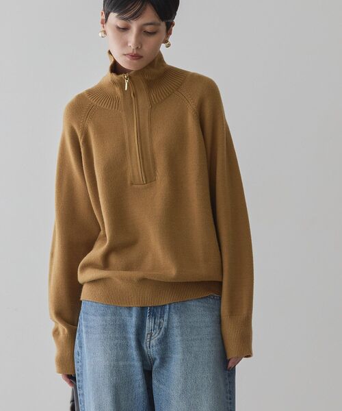 AMERICAN HOLIC（アメリカンホリック）の「バイパチハーフZIPニットプルオーバー（ニット/セーター・レディース・ネイビー/グレー系その他/キャメル・L/M）」の11枚目の写真