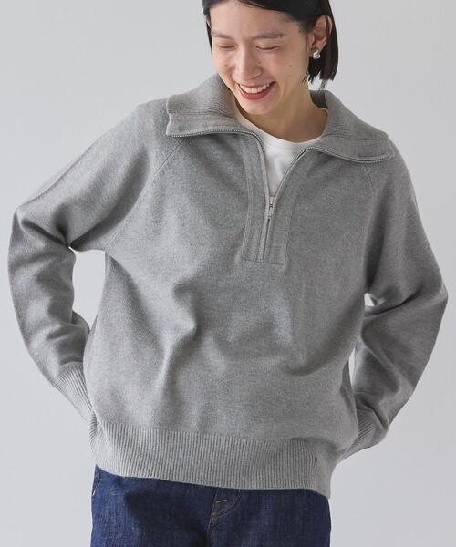 AMERICAN HOLIC（アメリカンホリック）の「バイパチハーフZIPニットプルオーバー（ニット/セーター・レディース・ネイビー/グレー系その他/キャメル・L/M）」の8枚目の写真