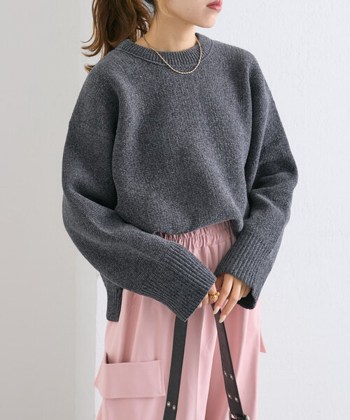 w closet(ダブルクローゼット)の「【2WAY】配色モールニットプルオーバー(ニット/セーター・レディース・チャコールグレー/ブルー/ピンク・FREE)」の1枚目の写真