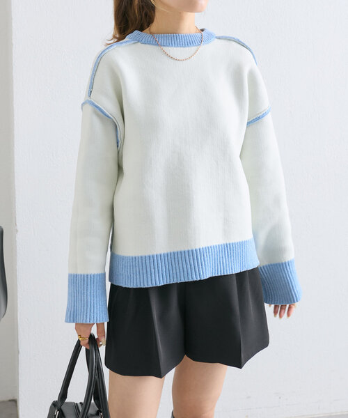 w closet(ダブルクローゼット)の「【2WAY】配色モールニットプルオーバー(ニット/セーター・レディース・チャコールグレー/ブルー/ピンク・FREE)」の2枚目の写真