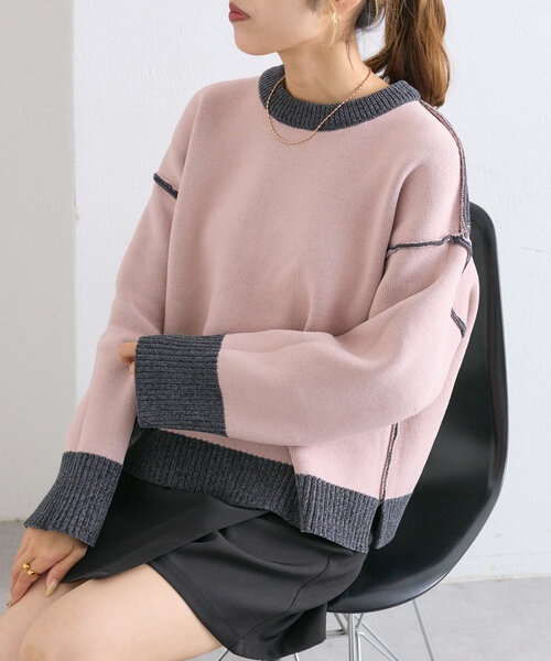 w closet(ダブルクローゼット)の「【2WAY】配色モールニットプルオーバー(ニット/セーター・レディース・チャコールグレー/ブルー/ピンク・FREE)」の12枚目の写真