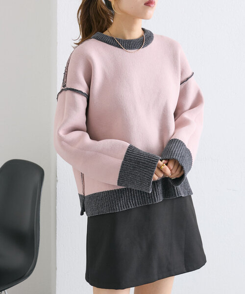 w closet(ダブルクローゼット)の「【2WAY】配色モールニットプルオーバー(ニット/セーター・レディース・チャコールグレー/ブルー/ピンク・FREE)」の13枚目の写真