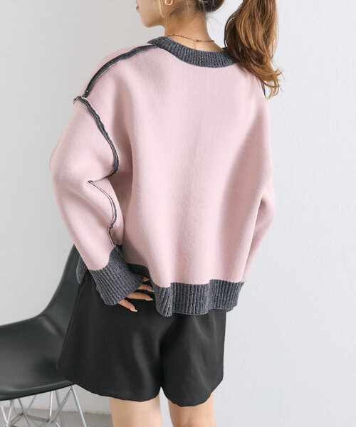 w closet(ダブルクローゼット)の「【2WAY】配色モールニットプルオーバー(ニット/セーター・レディース・チャコールグレー/ブルー/ピンク・FREE)」の15枚目の写真