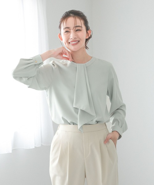 お手入れらくらくボウタイ風ブラウス/133607（シャツ/ブラウス