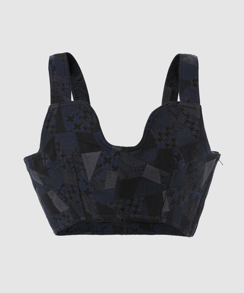 ANREALAGE(アンリアレイジ)の「PATCHWORK JACQUARD BUSTIER(チューブトップ・レディース・ネイビー/グレー・38/36)」の2枚目の写真