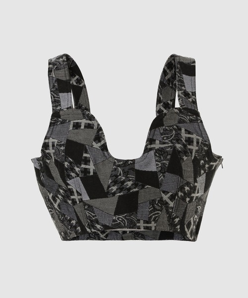 ANREALAGE(アンリアレイジ)の「PATCHWORK JACQUARD BUSTIER(チューブトップ・レディース・ネイビー/グレー・38/36)」の1枚目の写真