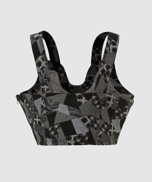 ANREALAGE(アンリアレイジ)の「PATCHWORK JACQUARD BUSTIER(チューブトップ・レディース・ネイビー/グレー・38/36)」の3枚目の写真