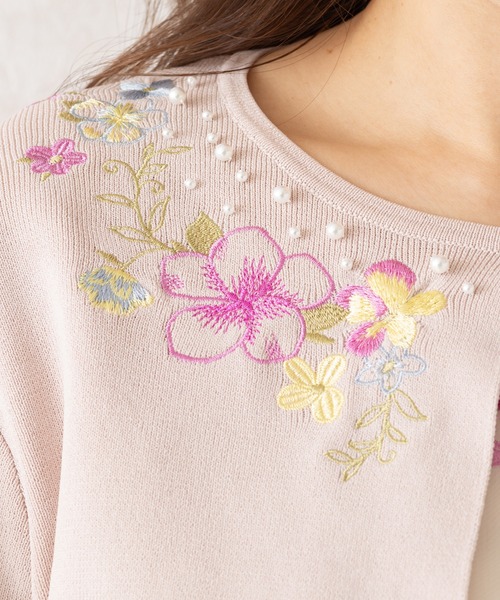 セール】フラワー刺繍ニットカーディガン（カーディガン/ボレロ