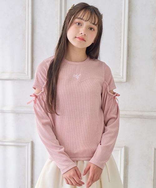 セール】袖リボン切替えラメカットソー（Tシャツ/カットソー