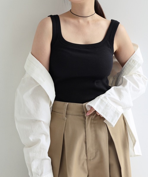 andme（アンドミー）の「テレコリブカップ付きバックオープンタンクトップ（タンクトップ・レディース・杢グレー/オフホワイト/ブラック/ネイビー・M）」の19枚目の写真