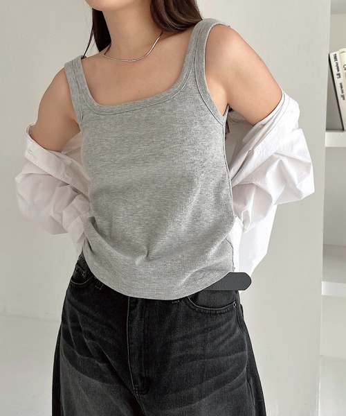 セール】テレコリブカップ付きバックオープンタンクトップ（タンク