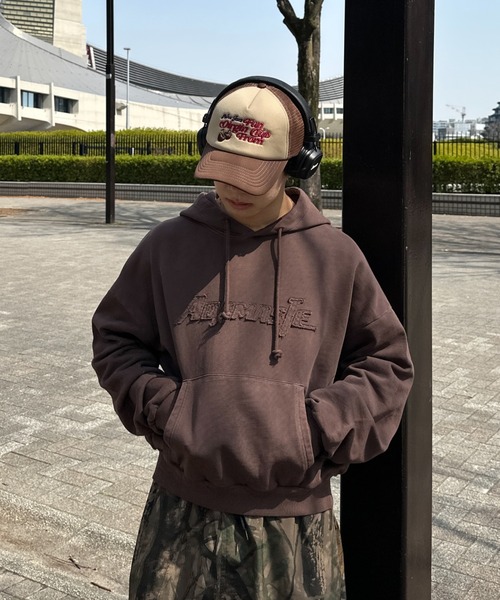 パーカー・フーディ [ATTENTIONROW] Edition4. SOFT ESSETIAL SWEAT PIGMENT HOODIE PIGMENT DYED EMBOSS LOGO ZIP HOODED SWEAT（パーカー