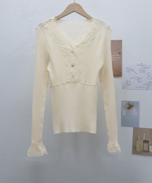 Miniministore(ミニミニストア)の「ニットトップス レース切り替えリブニット(ニット/セーター・レディース・ピンクベージュ/アイボリー/ブラック・FREE)」の17枚目の写真