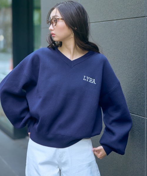 slattgir(スラットジール)の「高身長 スウェットライクロゴニット(トールサイズ)Essenave(ニット/セーター・レディース・オートミール/ネイビー・M~L/LL~3L/4L~5L)」の8枚目の写真