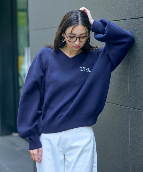 slattgir(スラットジール)の「高身長 スウェットライクロゴニット(トールサイズ)Essenave(ニット/セーター・レディース・オートミール/ネイビー・M~L/LL~3L/4L~5L)」の9枚目の写真