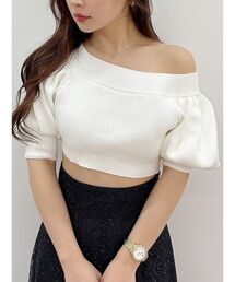 MERCURYDUO オフショルダー グレー セーター マーキュリーデュオ MERCURYDUO オフショルレースカットアウトニット