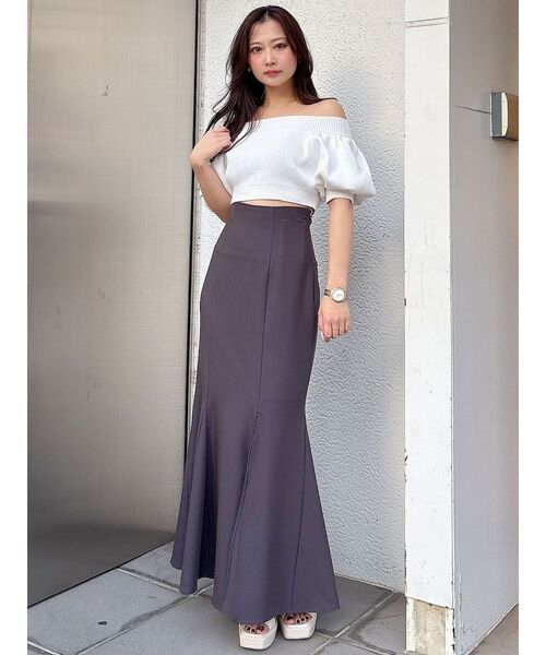 MERCURYDUO（マーキュリーデュオ）の「クロップドオフショルダーニット（ニット/セーター・レディース・ブラック/オフホワイト/レッド・FREE）」の16枚目の写真