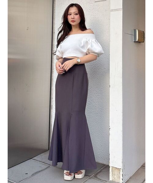 MERCURYDUO（マーキュリーデュオ）の「クロップドオフショルダーニット（ニット/セーター・レディース・ブラック/オフホワイト/レッド・FREE）」の17枚目の写真