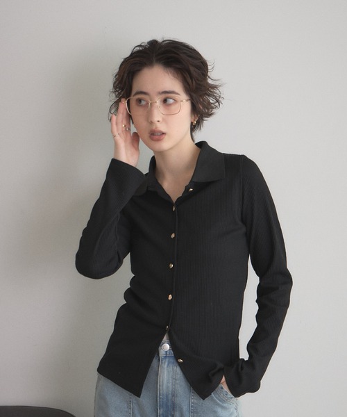 &. NOSTALGIA(アンドドットノスタルジア)の「【ZOZO限定】リブカットソーポロカーディガン(Tシャツ/カットソー・レディース・グレー/アイボリー/ブラック・M)」の22枚目の写真