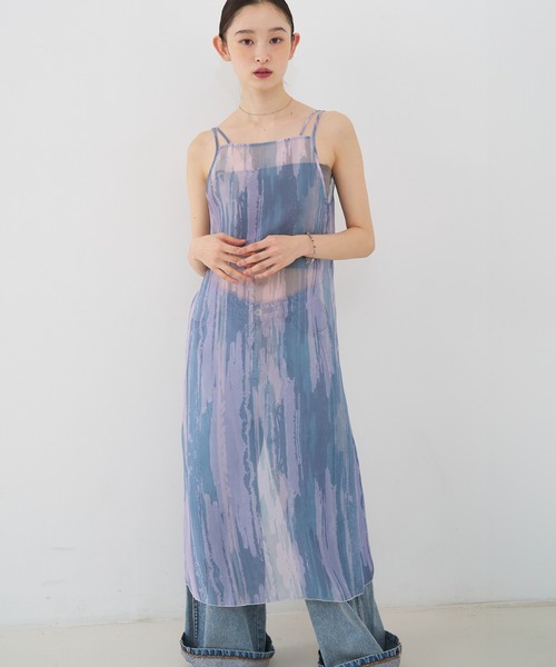 前後着用可】水彩アート ニュアンス柄 2WAY シアー キャミワンピース
