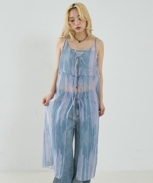 NOMINE（ノミネ）の「【前後着用可】水彩アート ニュアンス柄 2WAY シアー キャミワンピース ロング丈（ワンピース・レディース・グレイッシュブルー/オレンジ/ベージュ/チャコールグレー/ブラウン/ピンク・フリー）」の17枚目の写真