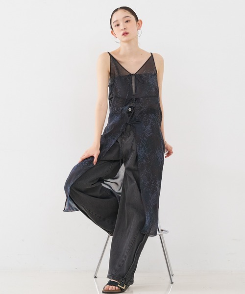 前後着用可】水彩アート ニュアンス柄 2WAY シアー キャミワンピース