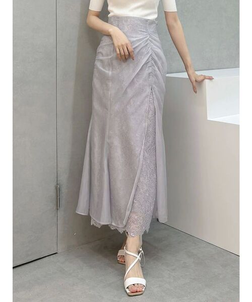 MERCURYDUO（マーキュリーデュオ）の「シアーレイヤードマーメイドスカート（スカート・レディース・アイボリー/ラベンダー・MEDIUM/SMALL）」の3枚目の写真