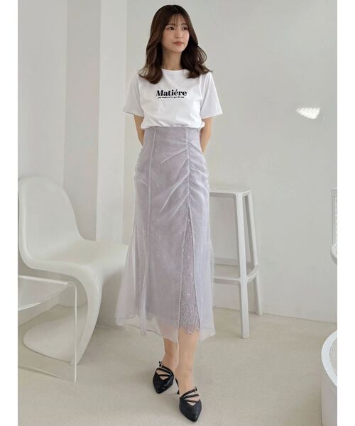 MERCURYDUO（マーキュリーデュオ）の「シアーレイヤードマーメイドスカート（スカート・レディース・アイボリー/ラベンダー・MEDIUM/SMALL）」の6枚目の写真