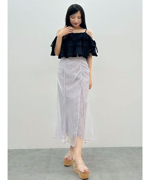 MERCURYDUO（マーキュリーデュオ）の「シアーレイヤードマーメイドスカート（スカート・レディース・アイボリー/ラベンダー・MEDIUM/SMALL）」の8枚目の写真