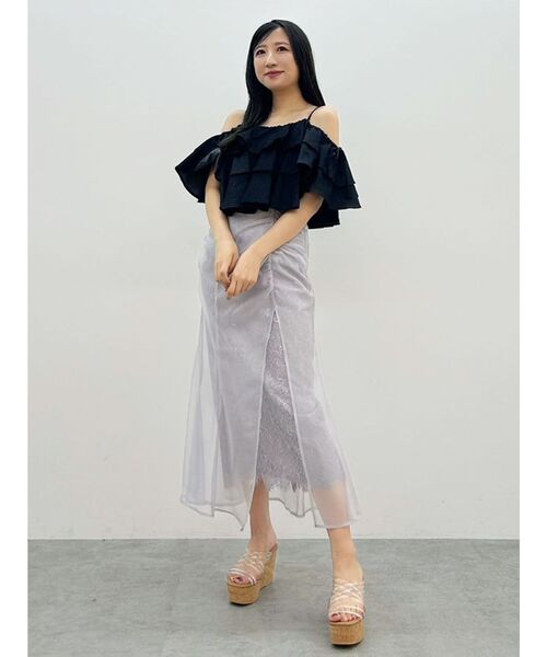 MERCURYDUO（マーキュリーデュオ）の「シアーレイヤードマーメイドスカート（スカート・レディース・アイボリー/ラベンダー・MEDIUM/SMALL）」の9枚目の写真