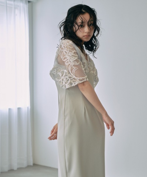 ANDRESD(アンドレスド)の「【2WAY】ドロップショルダーコードレースドレス / drop shoulder cord lace dress(ドレス・レディース・チャコール/ミント/ブラック・L/S/M)」の6枚目の写真