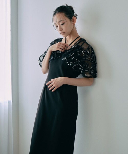 ANDRESD(アンドレスド)の「【2WAY】ドロップショルダーコードレースドレス / drop shoulder cord lace dress(ドレス・レディース・チャコール/ミント/ブラック・L/S/M)」の13枚目の写真