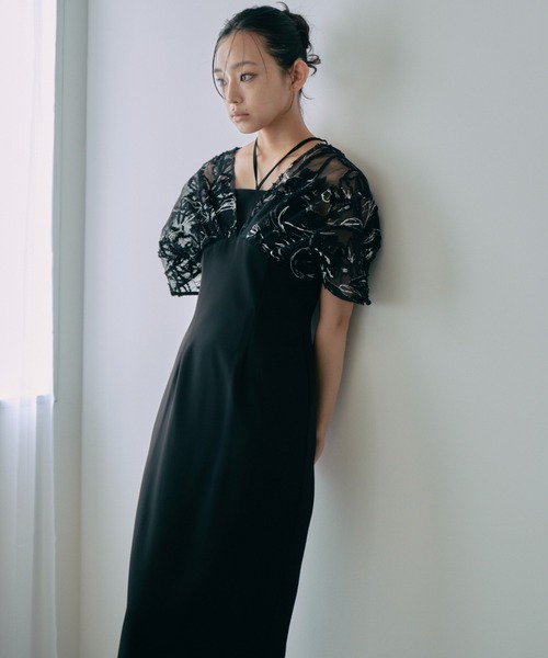 ANDRESD(アンドレスド)の「【2WAY】ドロップショルダーコードレースドレス / drop shoulder cord lace dress(ドレス・レディース・チャコール/ミント/ブラック・L/S/M)」の14枚目の写真