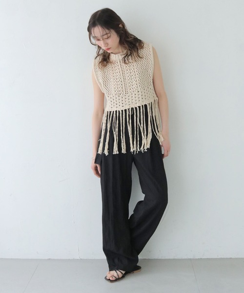 CLEIO（クレイオ）の「【CLEIO】ワッシャー加工スラックスパンツ WASHER-TREATED SLACKS PANTS/736-13665（スラックス・レディース・ブラック/ベージュ・SMALL/MEDIUM/LARGE）」の6枚目の写真