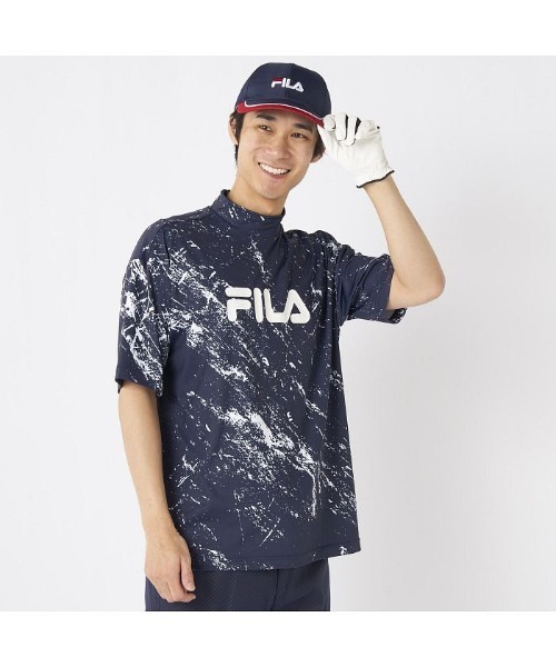 FILA GOLF(フィラゴルフ )の「FILA GOLF/フィラ ゴルフ ゴルフウェア 接触冷感 UVカット 吸汗速乾 ストレッチ 軽量 ハイネック 半袖 シャツ(Tシャツ/カットソー・メンズ・その他/ネイビー/カーキ・LL/M/L)」の3枚目の写真