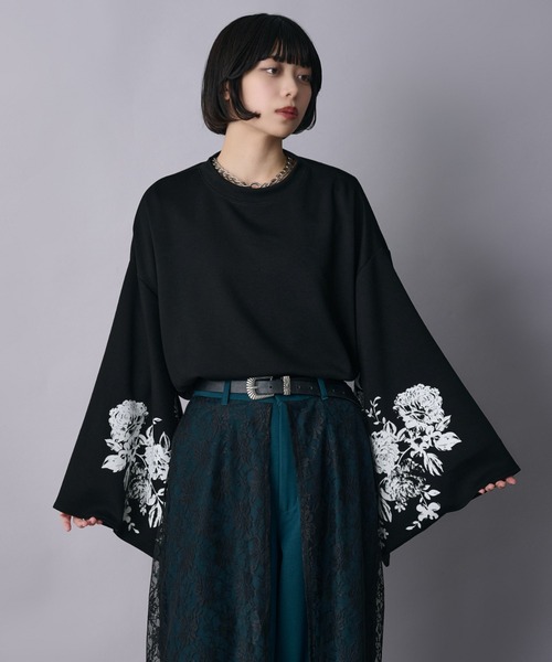 Ellno Loset(エルノロゼット)の「和スリーブフラワープリントロンT(Tシャツ/カットソー・メンズ・ブラック/オフホワイト・SMALL/MEDIUM/LARGE)」の2枚目の写真