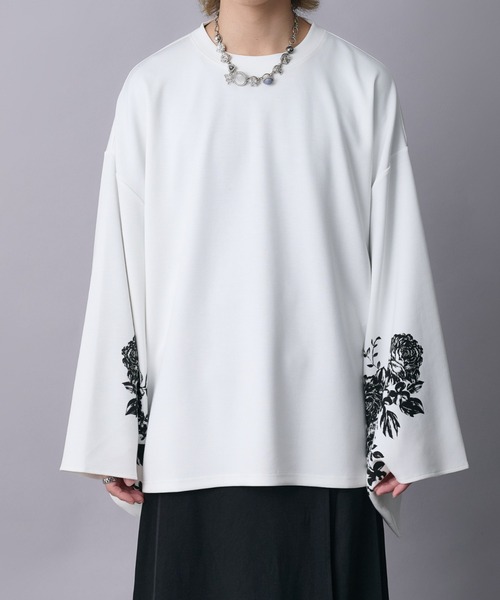 Ellno Loset(エルノロゼット)の「和スリーブフラワープリントロンT(Tシャツ/カットソー・メンズ・ブラック/オフホワイト・SMALL/MEDIUM/LARGE)」の3枚目の写真