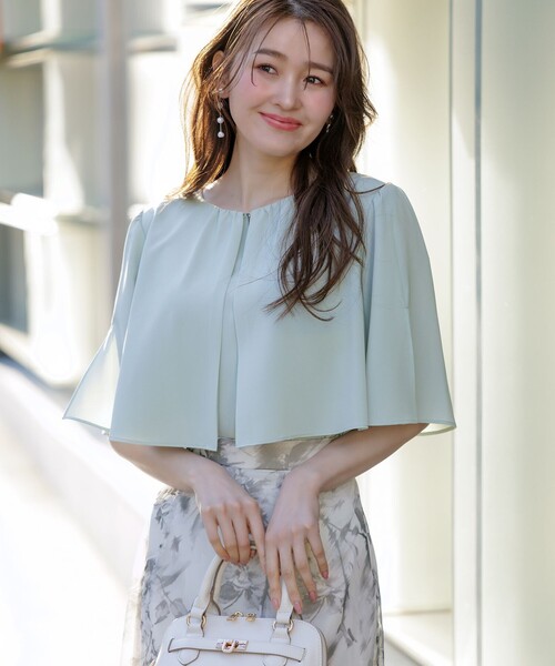 美品 23区 大きいサイズ44洗えるフレアスリーブ ブラウスネイビープルオーバー MW-3832_01.jpg